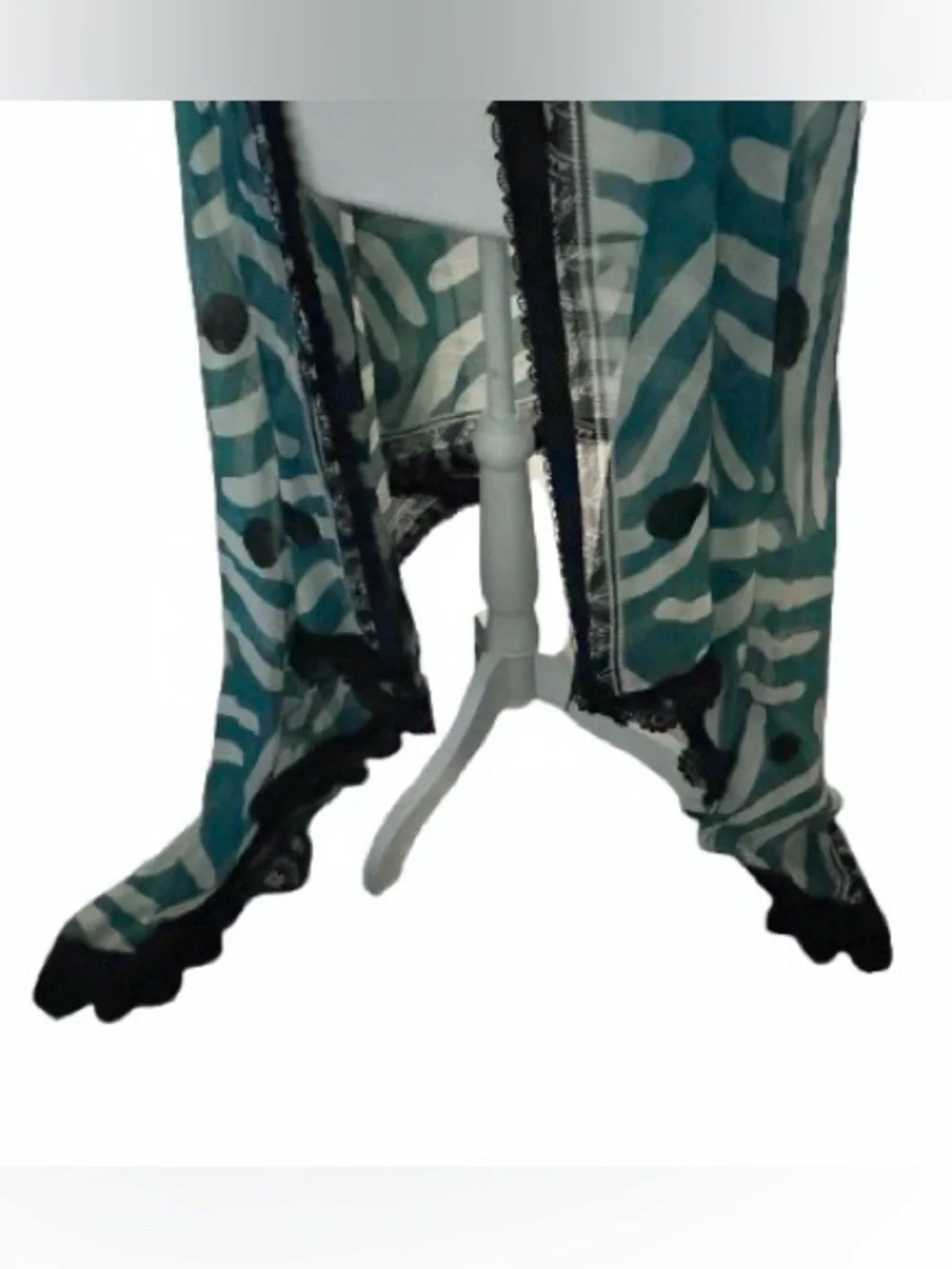 STUNNJNG Extra Long Scarf TEAL & BLACK LACE Sheer Abstract Blue Silk? Boho